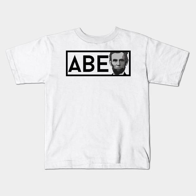 ABE: Black & White President Lincoln Portrait Kids T-Shirt by History Tees